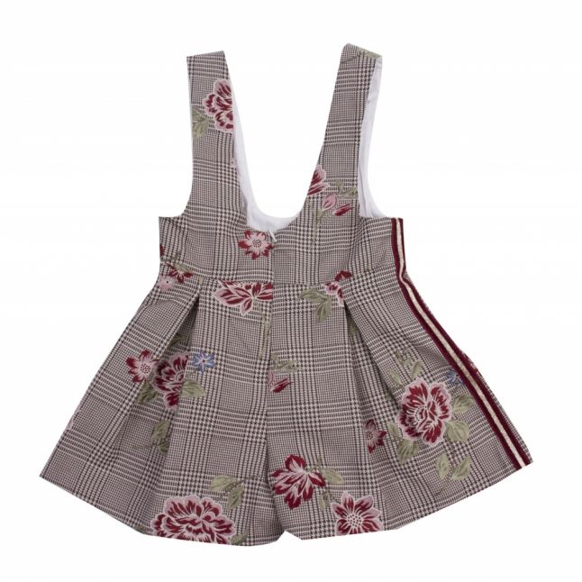 Girls Tartan Floral Pinafore Playsuit