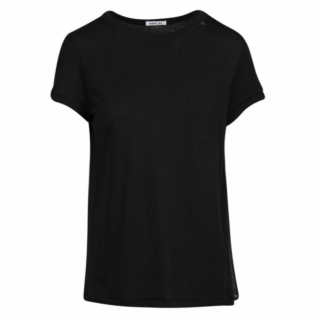 Womens Black Animal Pleated S/s T Shirt