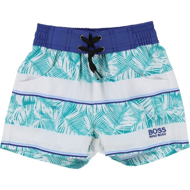 Boys Turquoise Palm Leaf Swim Shorts