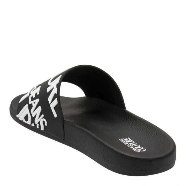 Womens Black Branded Logo Slides