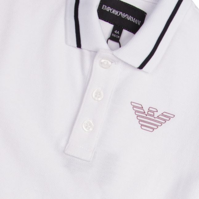 Boys White Logo Tipped S/s Polo Shirt