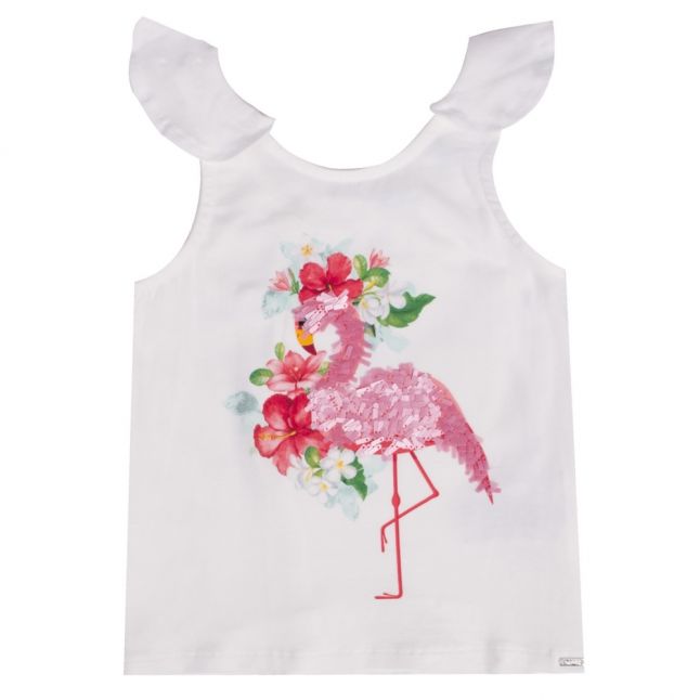 Girls White Sequin Flamingo Vest Top