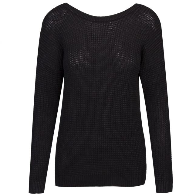 Womens Black Open Back Knitted Top