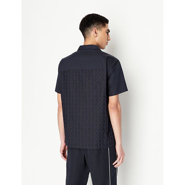 Mens Deep Navy/Black All Over Logo S/s Shirt