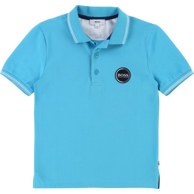 Boys Bright Blue Tipped Logo S/s Polo Shirt