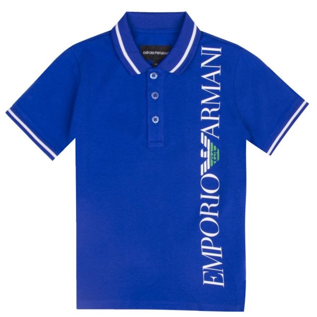 Boys Bright Blue Vertical Logo S/s Polo Shirt