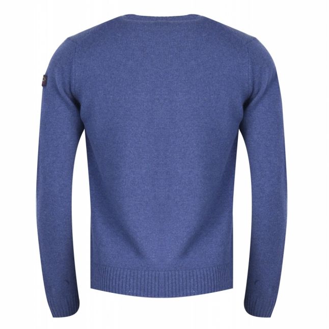 Mens Blue Lambswool Crew Neck Knitted Jumper