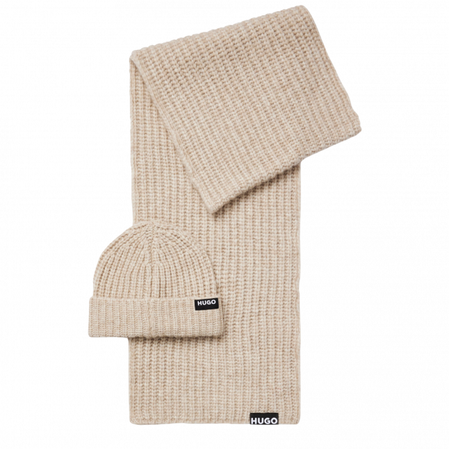 Mens Light Beige Zet Hat + Scarf Set