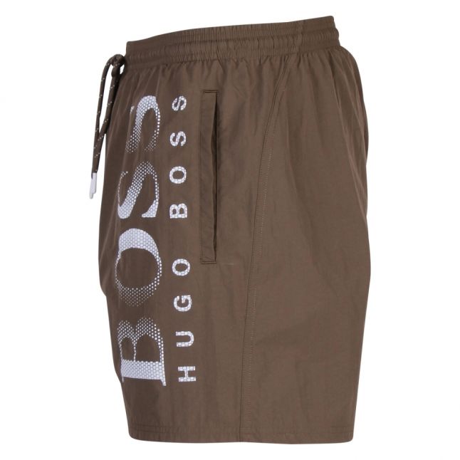 Mens Khaki Octopus Side Logo Swim Shorts