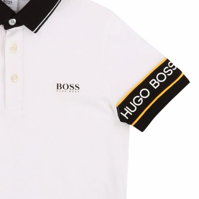 Boys White Logo Tape Sleeve S/s Polo Shirt