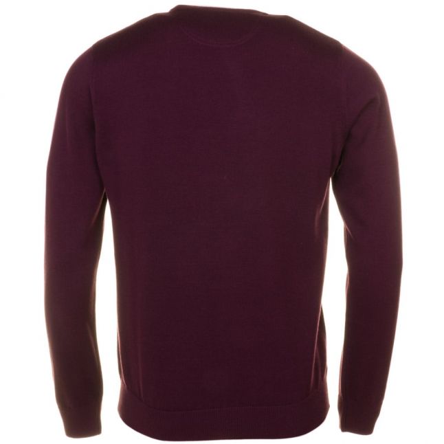 Mens Burgundy Cotton Crew Knitted Jumper