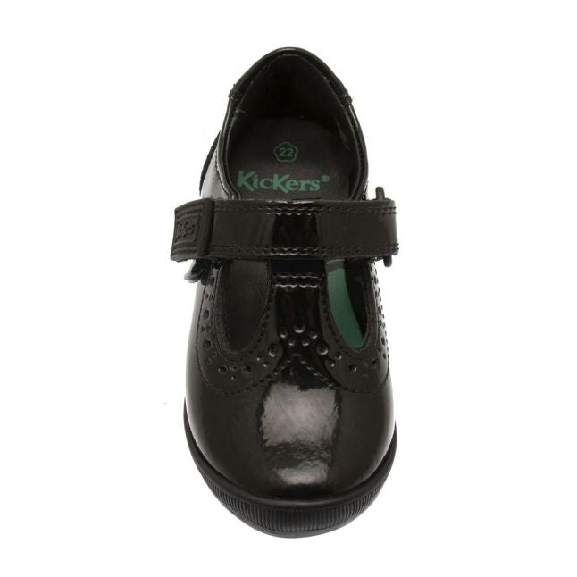 Infant Black Patent Bridie Brogue T-Velcro Shoes (5-12)