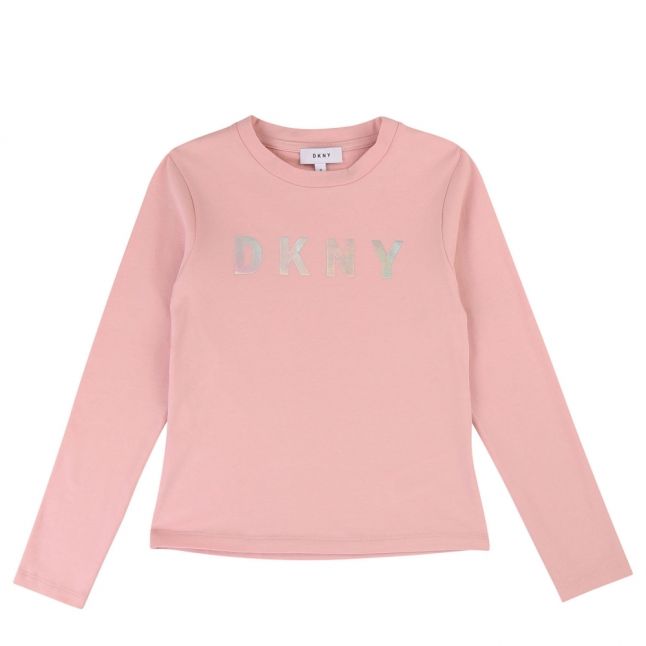 Girls Pink Shiny Logo L/s T Shirt