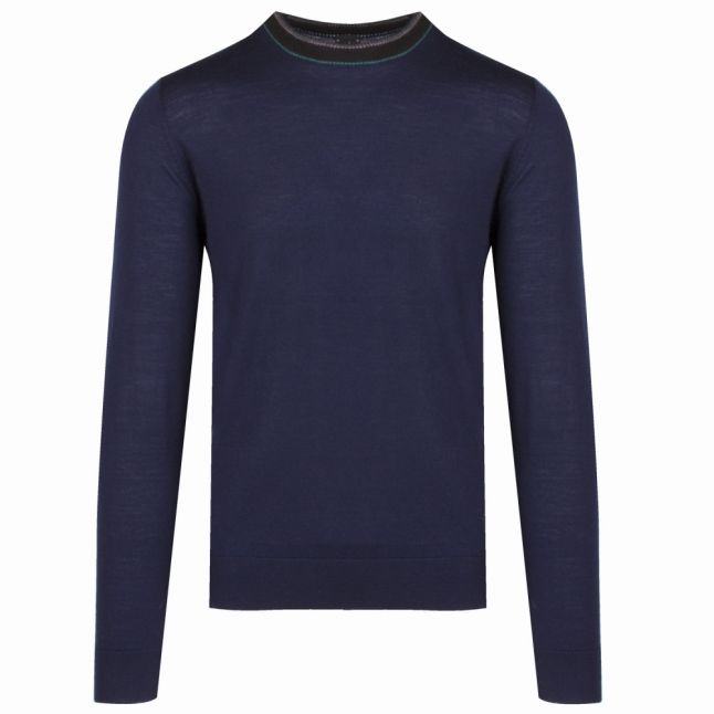 Mens Navy Alpaca Wool Neck Trim Knitted Top