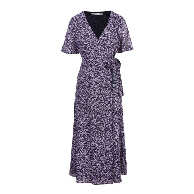 Womens Navy Vioela Orchid Petal Wrap Midi Dress