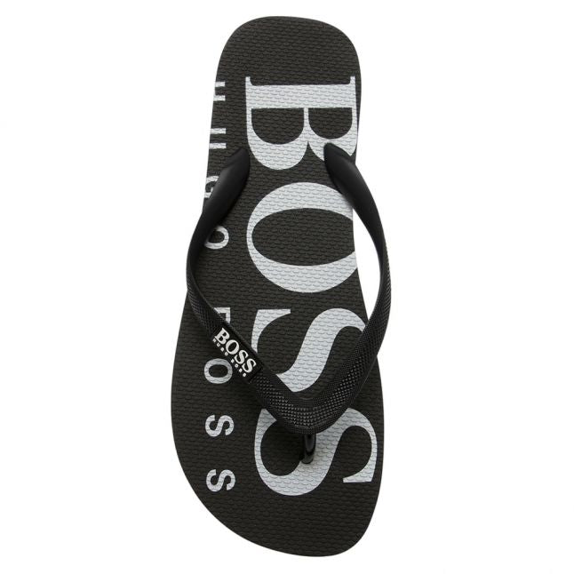 Mens Black Wave Logo Flip Flops