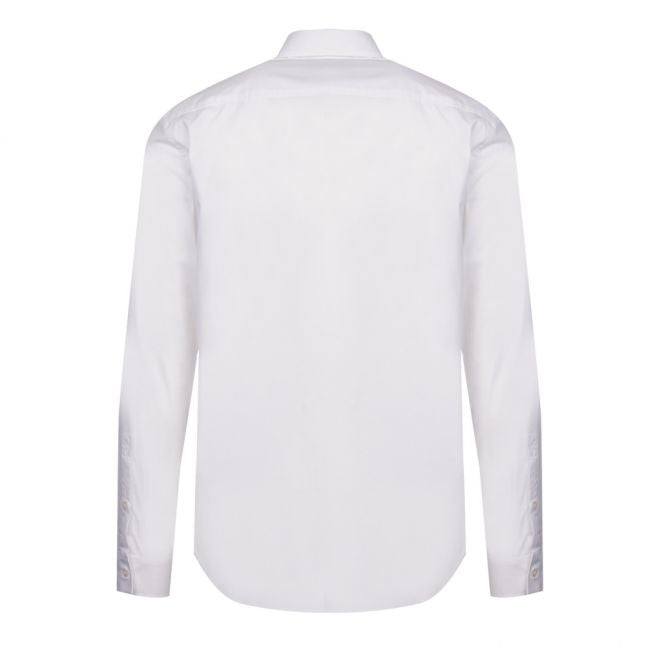 Mens White Branded Label Slim Fit L/s Shirt