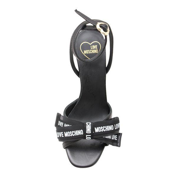 Womens Black Heeled Logo Sandals