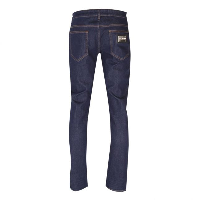 Mens Blue Wash Badge Slim Fit Jeans