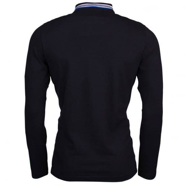 Mens Black Plisy L/s Polo Shirt