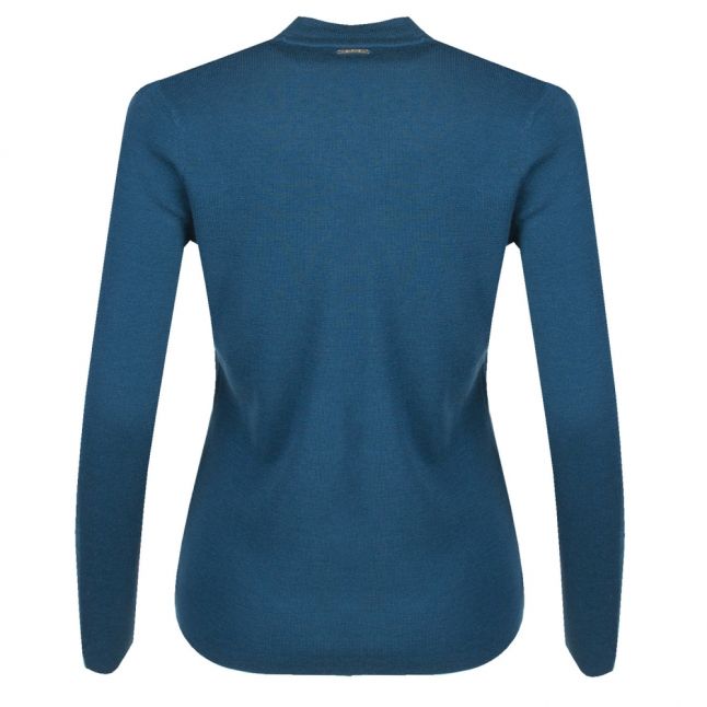 Womens Luxe Teal Cut Out Mock Neck Top