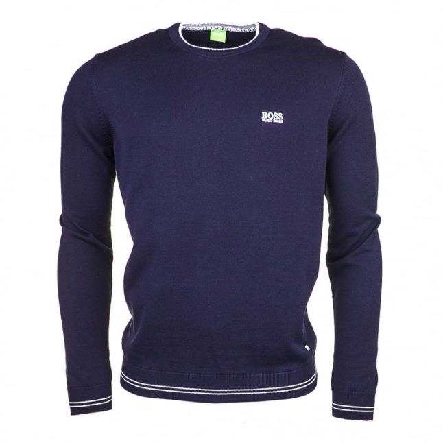 Mens Navy Rime Crew Neck Knitted Jumper