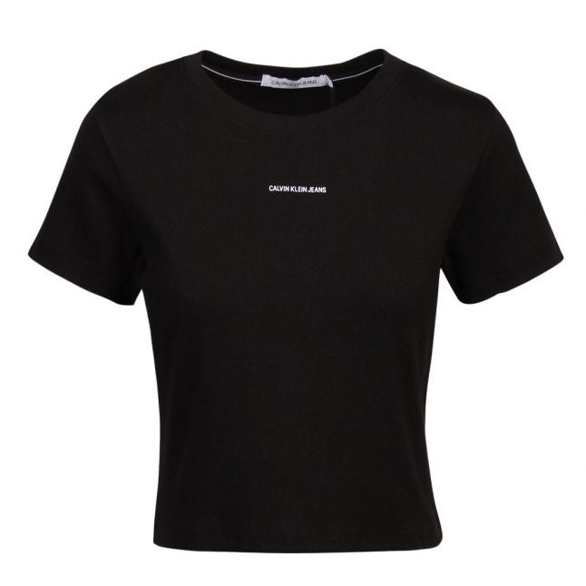 Womens Black Micro Branding Rib Crop Top