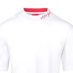 Mens White Demming Script Collar S/s T Shirt