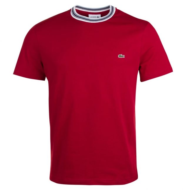 Mens Red Tipped Neck Regular Fit S/s T Shirt