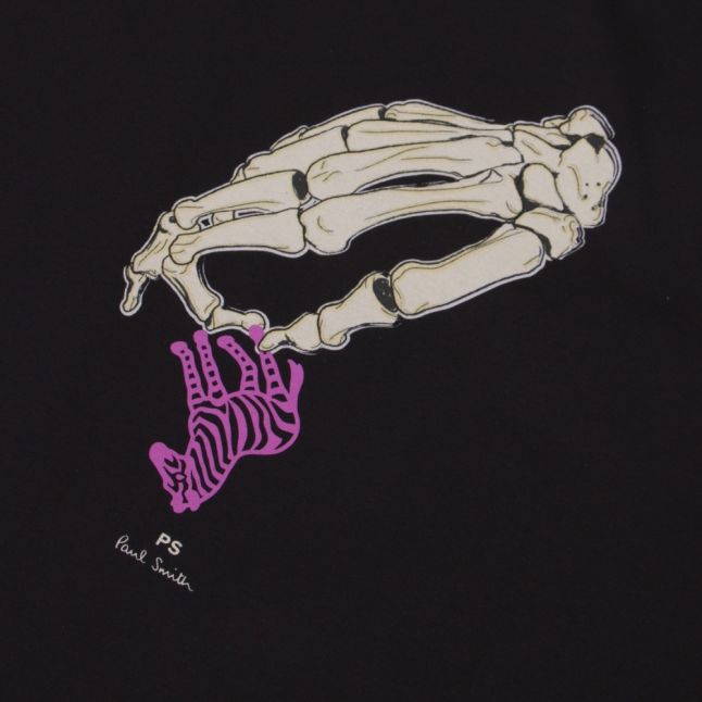 Mens Black Skeleton Hand Regular Fit S/s T Shirt