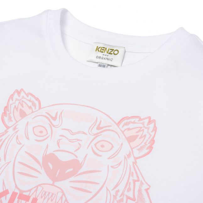 Girls White/Pink Tiger B1 S/s T Shirt