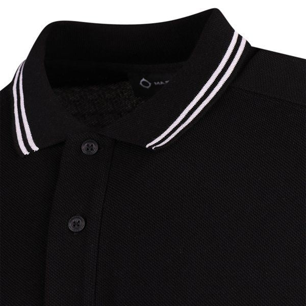 Mens Jet Black Double Tipped L/s Polo