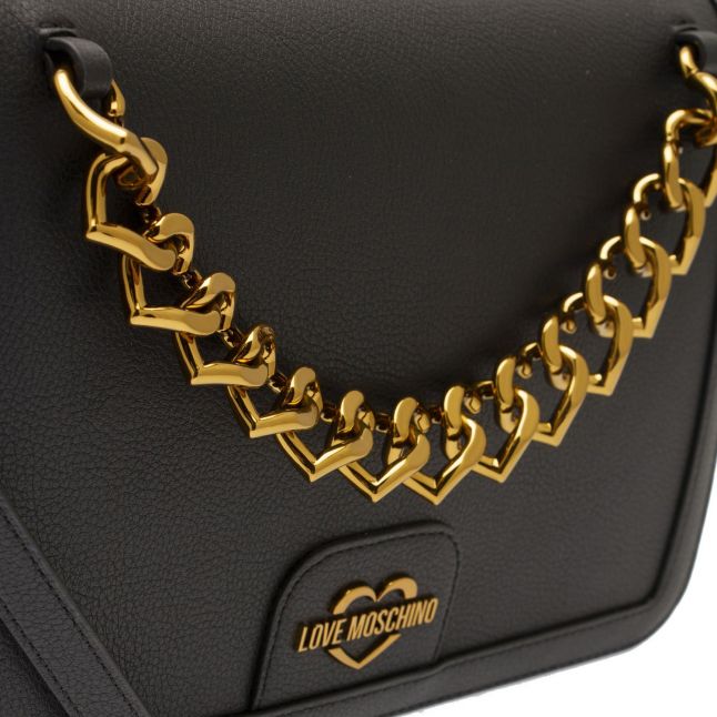 Womens Black Heart Chain Shoulder Bag