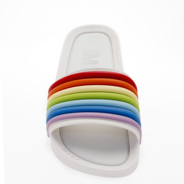 Womens White Rainbow Beach Slides