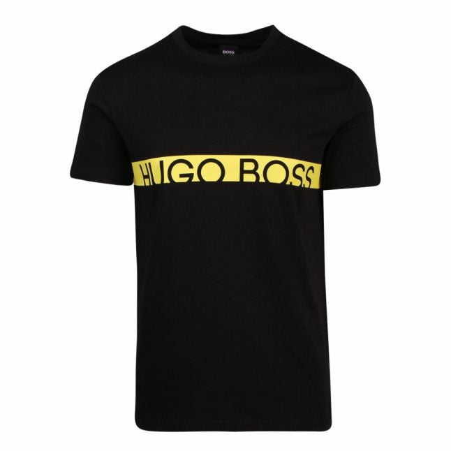 Mens Black/Yellow Logo Stripe Slim Fit Beach S/s T Shirt