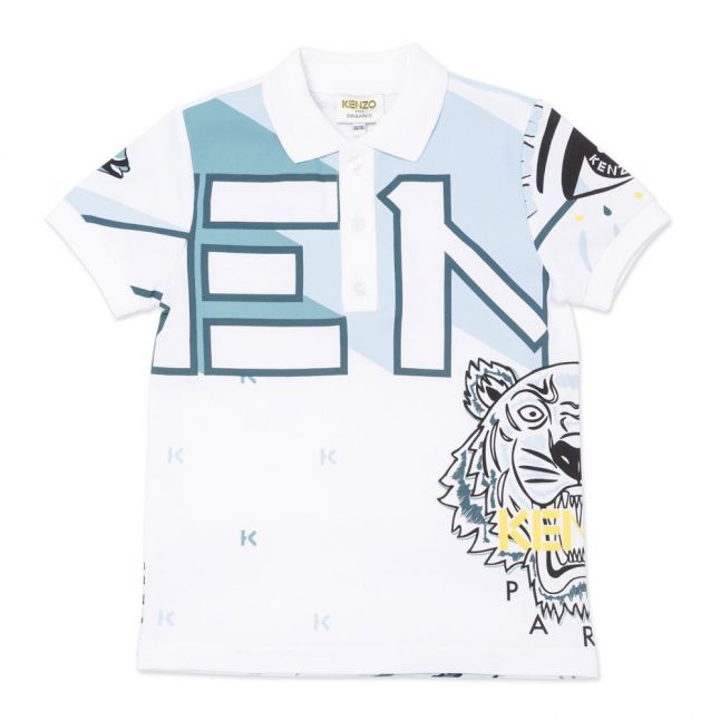 Boys White Graphic S/s Polo Shirt