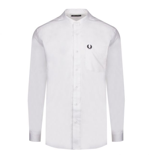 Mens White Grandad Collar L/s Shirt