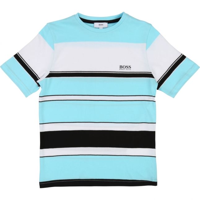 Boys Turquoise Striped Logo S/s T Shirt