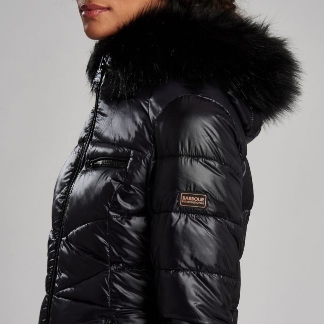 Womens Black Premium Strike Hooded Quilted Jacket