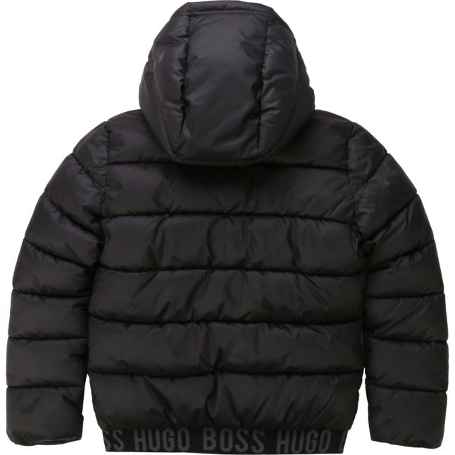 Boys Black Branded Hooded Padded Coat