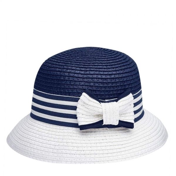 Girls Navy Round Straw Hat