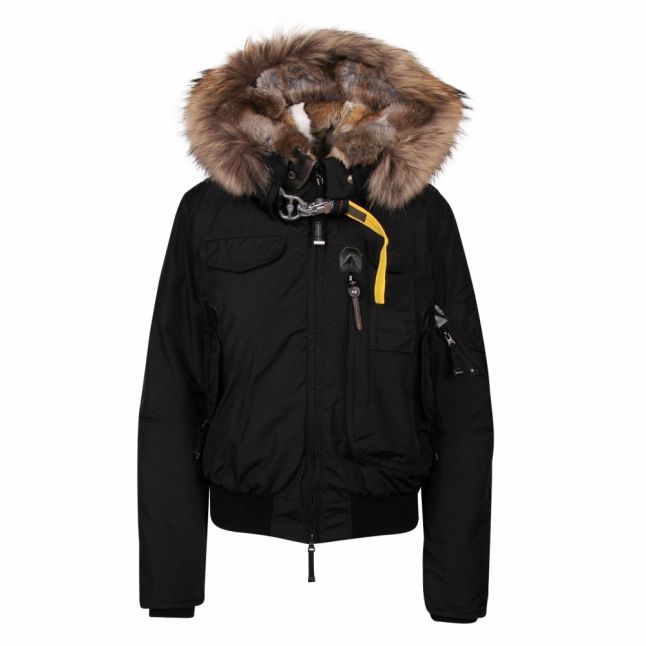 Womens Black Gobi Fur Hooded Bomber Jacket