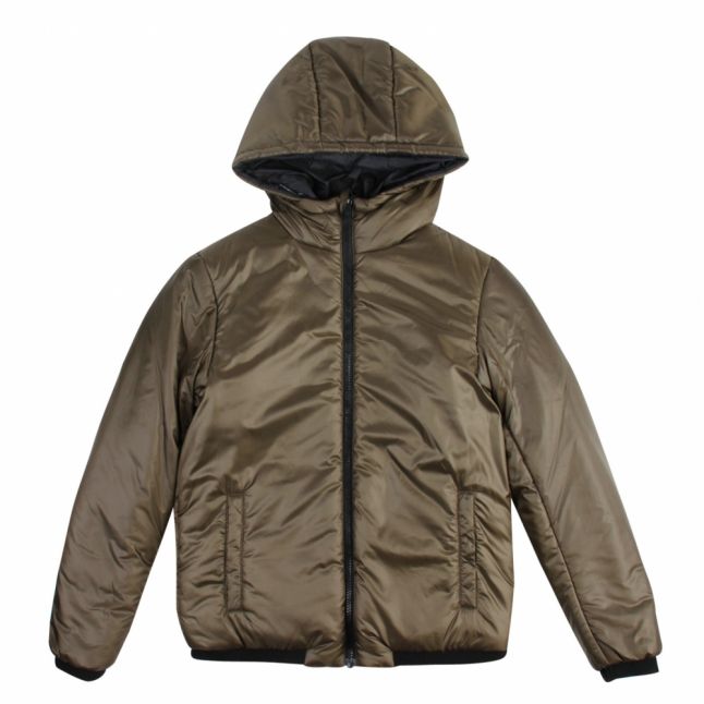 Boys Khaki Branded Reversible Hooded Jacket