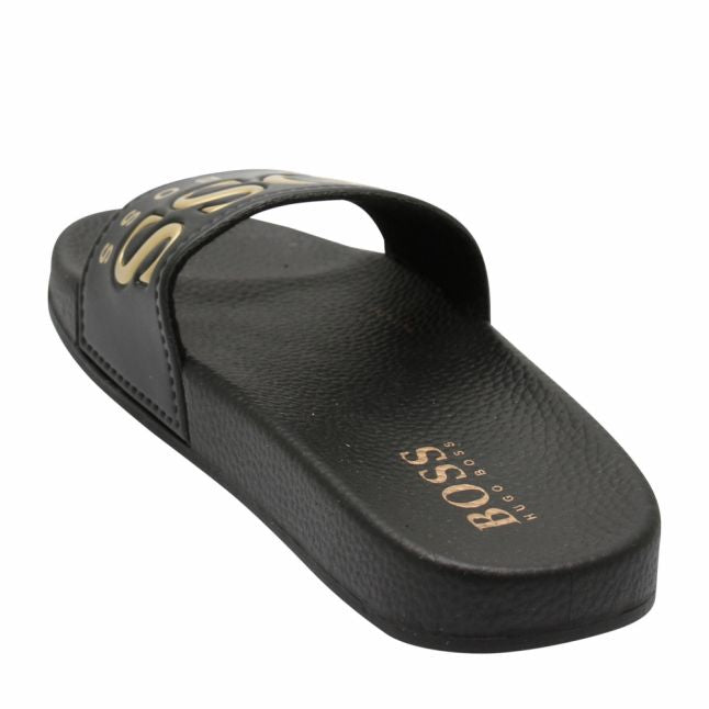 Boys Black/Gold Branded Slides (30-35)