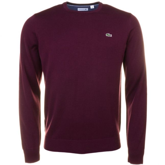 Mens Burgundy Cotton Crew Knitted Jumper