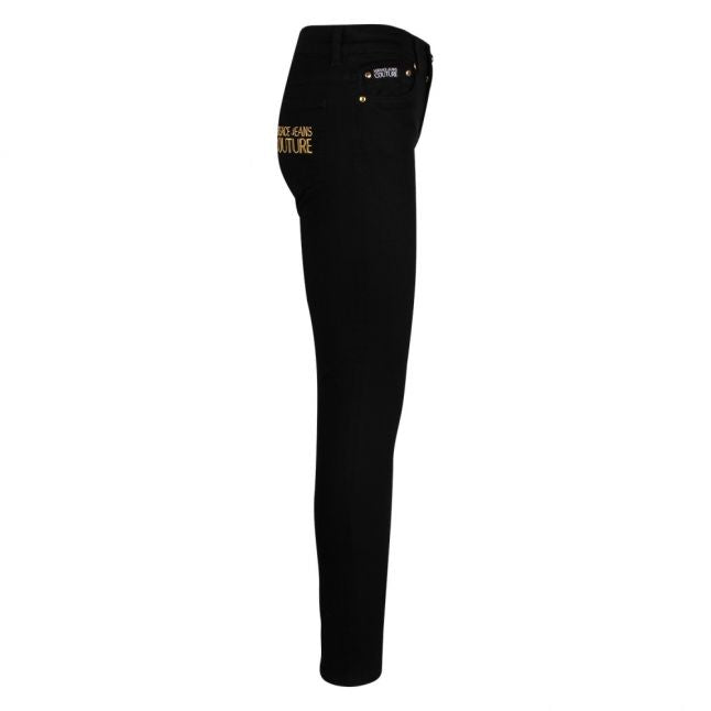 Womens Black Embroidered Logo Skinny Fit Jeans