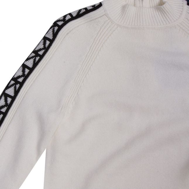 Womens White Logo Trim Knitted Jumper