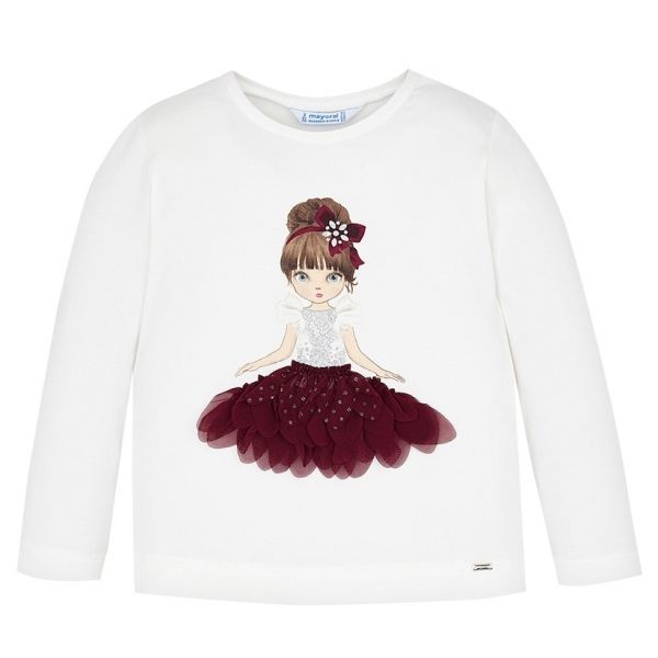 Girls Natural/Red Ballroom Doll L/s T Shirt