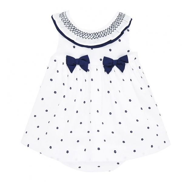 Baby Nautical White Woven Collar Bow Dress