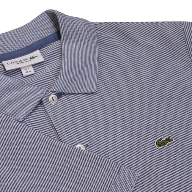 Mens Blue Striped Pique Regular Fit S/s Polo Shirt